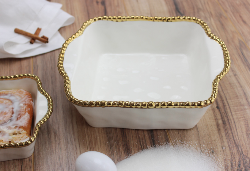 Baking Dish de porcelana orilla dorada (3 tamaños)