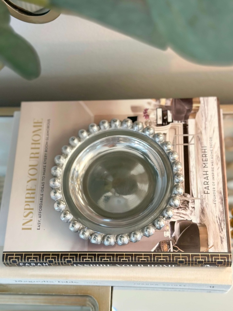 Beaded Candle Dish plateado