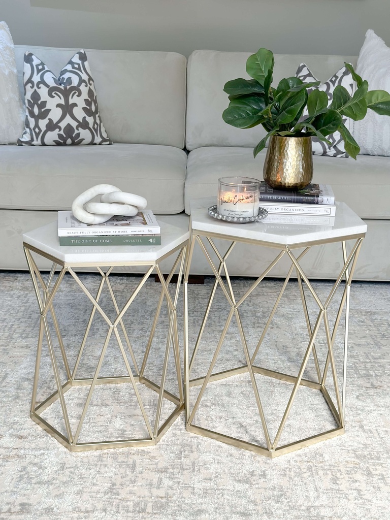 Mesa Marmol hexagonal metal Champagne