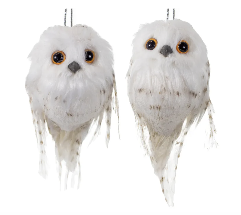 Set de 2 mini búhos blancos rayas cafes