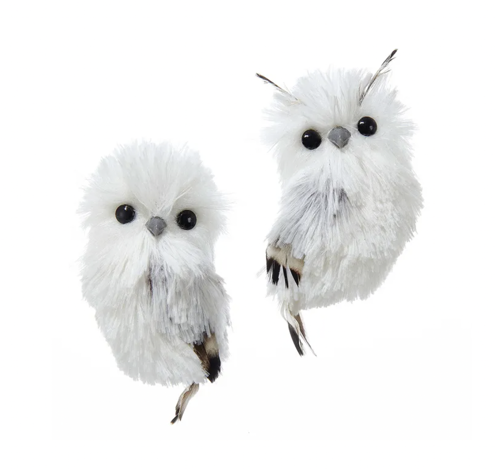 Set de 2 mini búhos blancos con gris