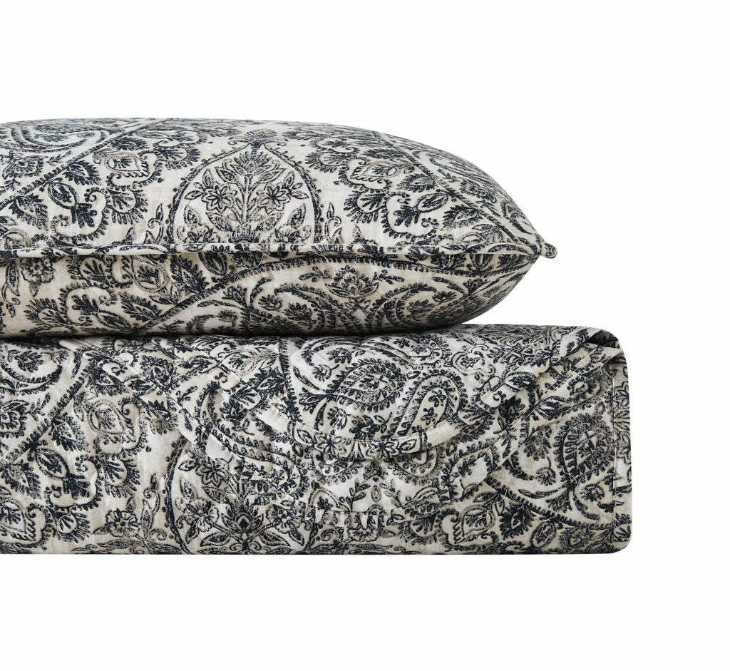 Quilt Set Ashanti gris, blanco y crema