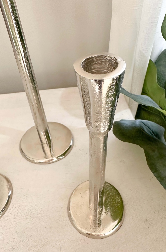 Set de 3 Candelabros plateados de metal