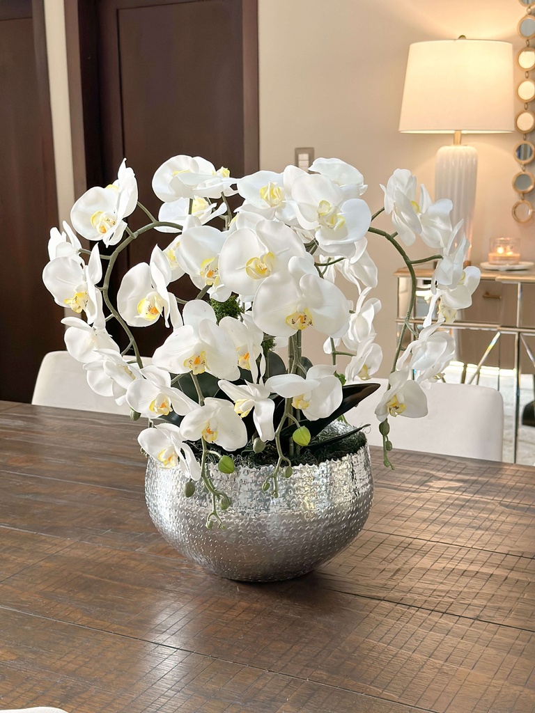 Arreglo de orquidea con 6 ramas en base dorada