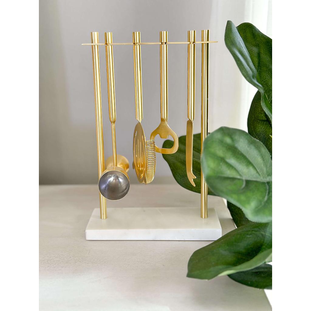 Set de Bar Tools Base Marmol (Dorado y Plateado)