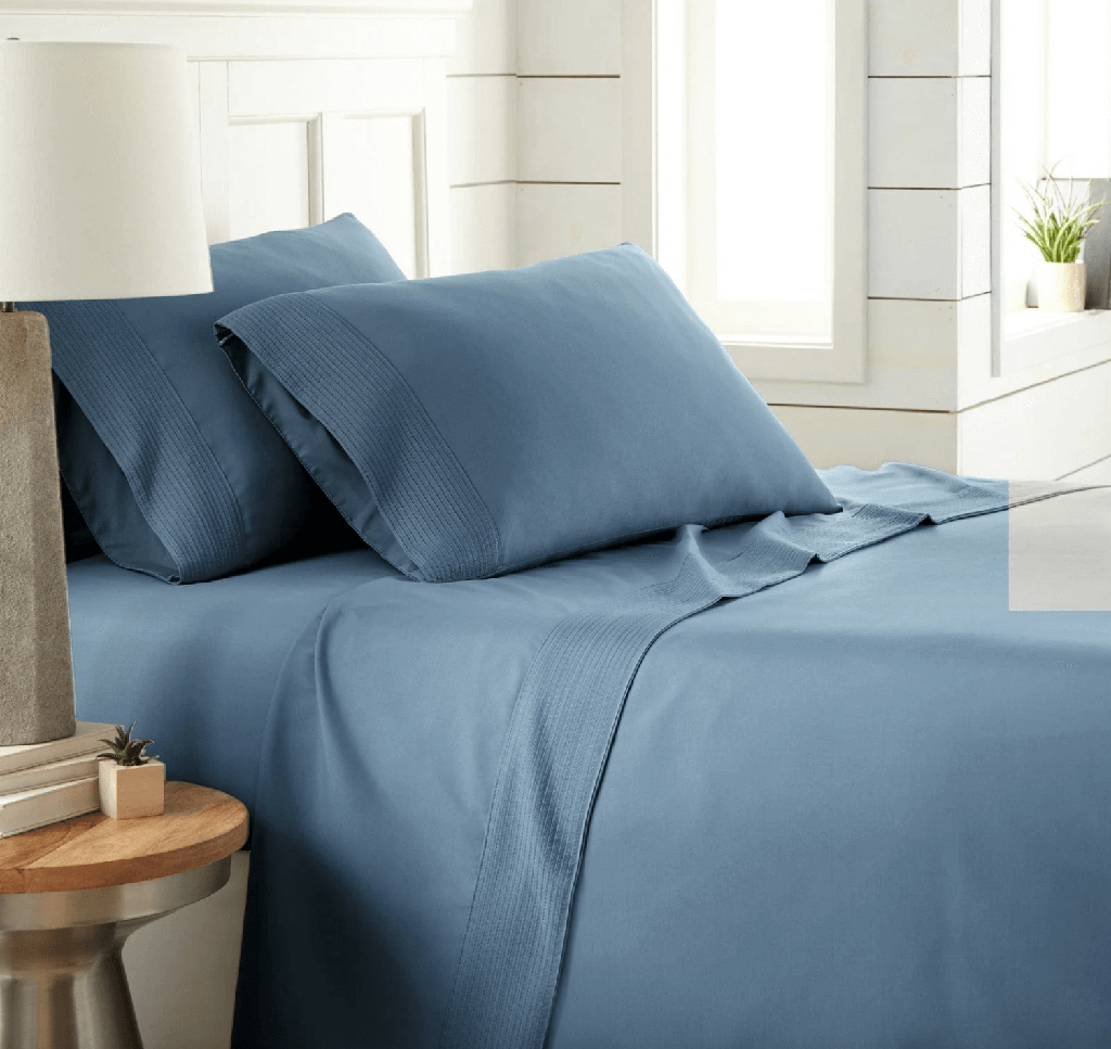 Juego de Sabanas plisadas colchon extra grueso azul