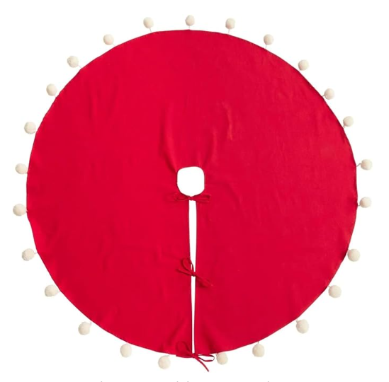 Falda de arbol roja con pom pom