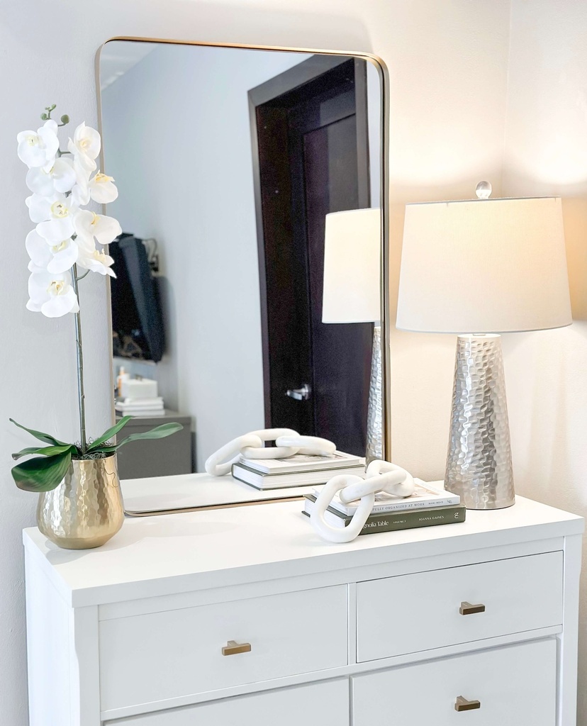 Espejo rectangular de metal dorado