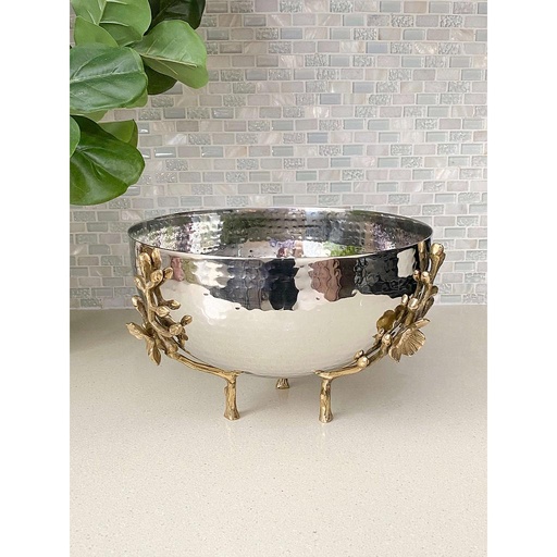 [15615] Bowl en pedestal dorado con flor