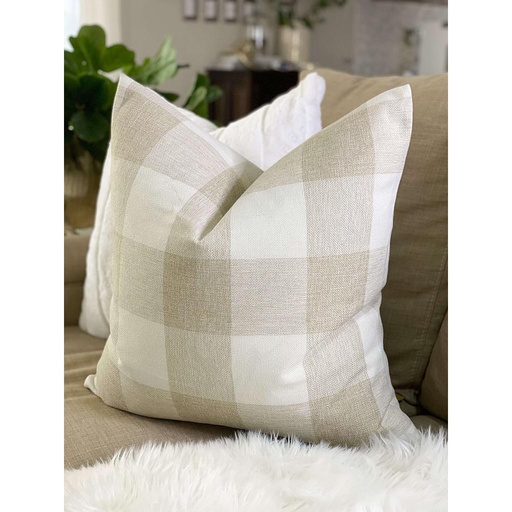 Forro de Cojín Plaid blanco y arena
