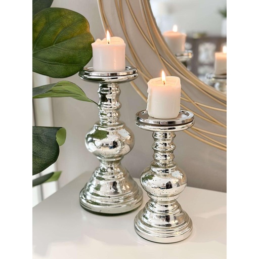 [24650] Set de 2 Candelabros de Mercury Glass redondos