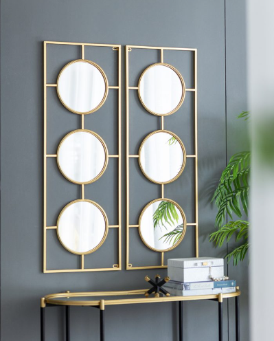 [82904-DS] Decoracion de pared con espejo triple dorado